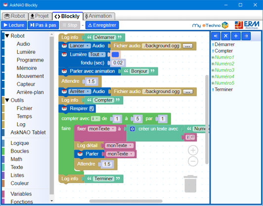 AskNAO Blockly programmation